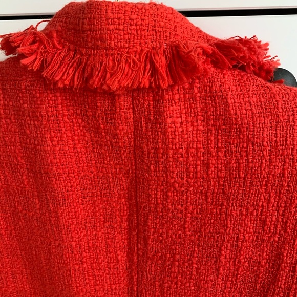 Rachel Zoe Red Tweed Open Jacket Gold Buttons - Picture 4 of 6